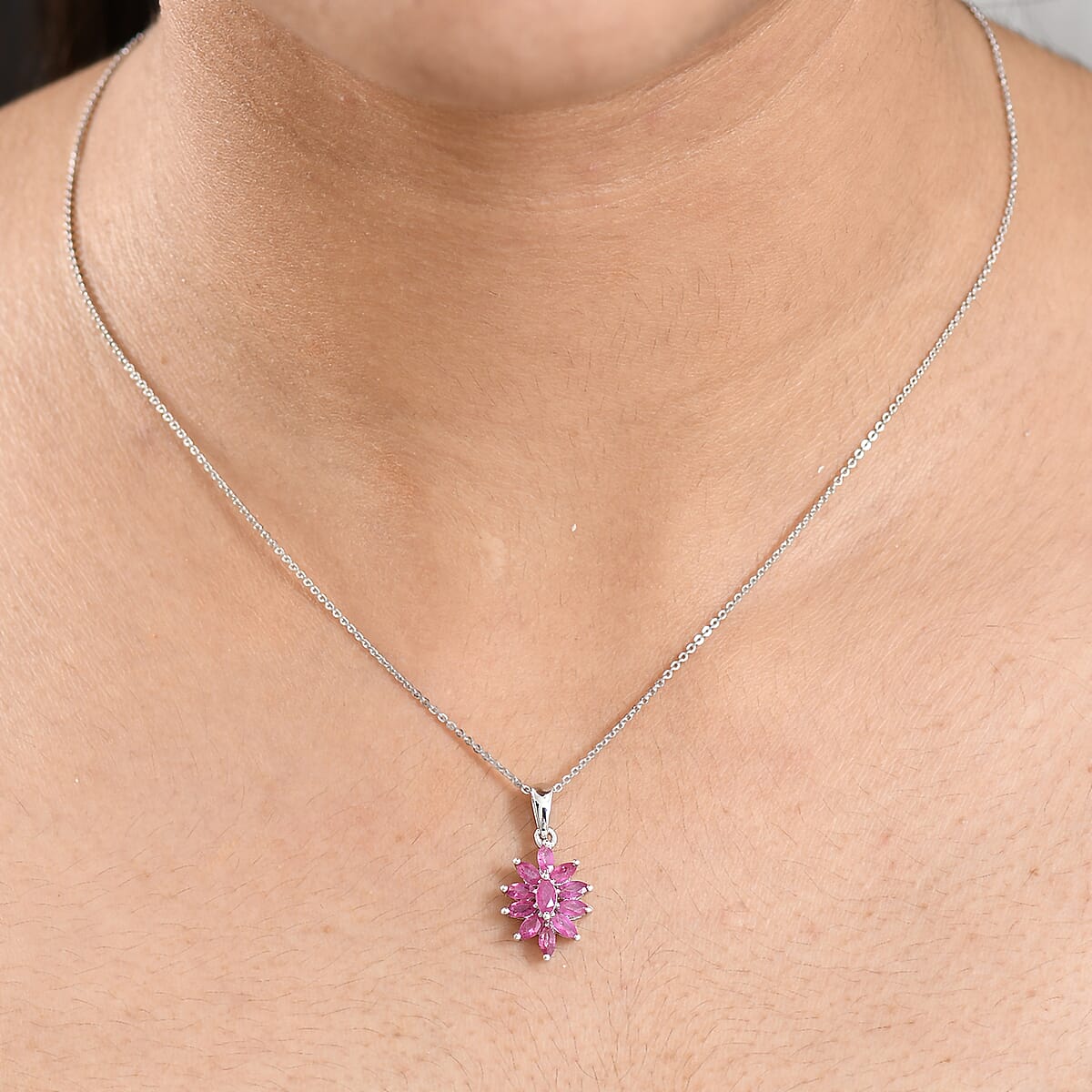 D'Joy Niassa Ruby (FF) 1.40 ctw Pendant Necklace in Rhodium Over Sterling Silver 20 Inches image number 2