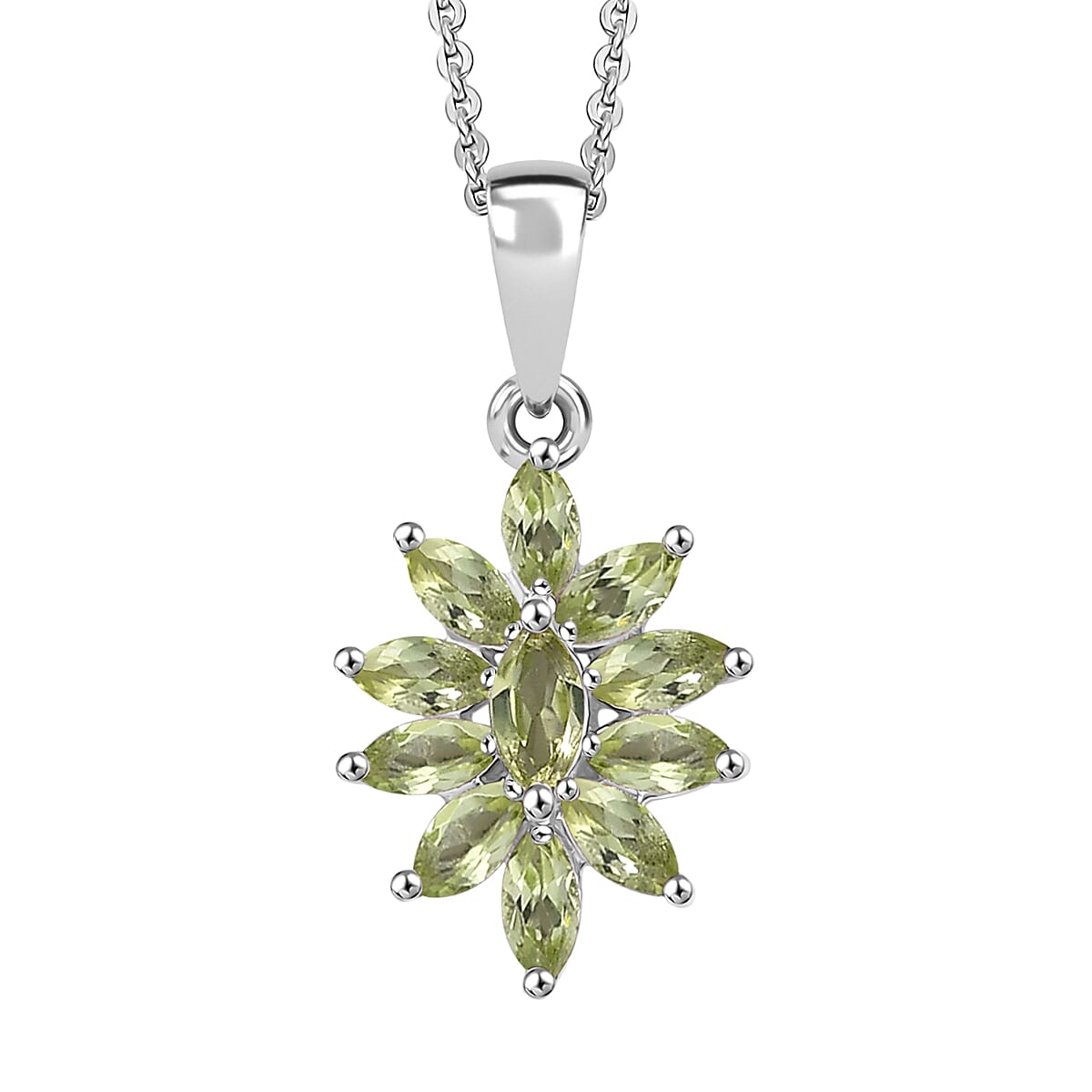 D'Joy Hebei Peridot 1.10 ctw Pendant Necklace in Rhodium Over Sterling Silver 20 Inches image number 0