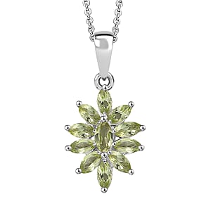 D'Joy Hebei Peridot 1.10 ctw Pendant Necklace in Rhodium Over Sterling Silver 20 Inches