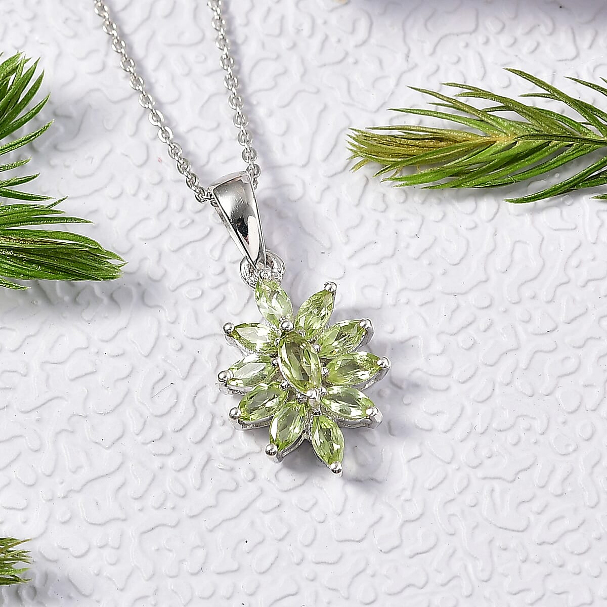 D'Joy Hebei Peridot 1.10 ctw Pendant Necklace in Rhodium Over Sterling Silver 20 Inches image number 1