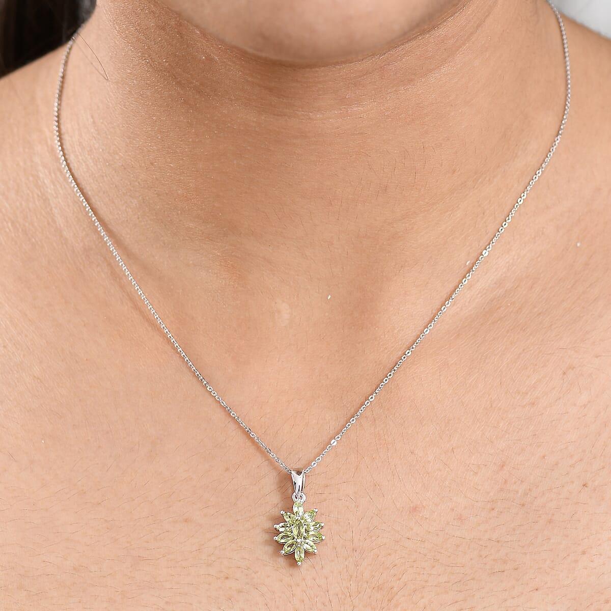 D'Joy Hebei Peridot 1.10 ctw Pendant Necklace in Rhodium Over Sterling Silver 20 Inches image number 2