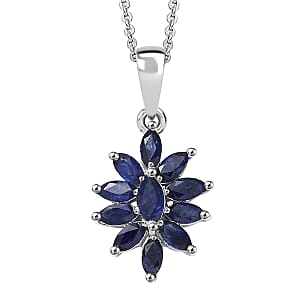 D'Joy Masoala Sapphire (D) 1.45 ctw Pendant Necklace in Rhodium Over Sterling Silver 20 Inches