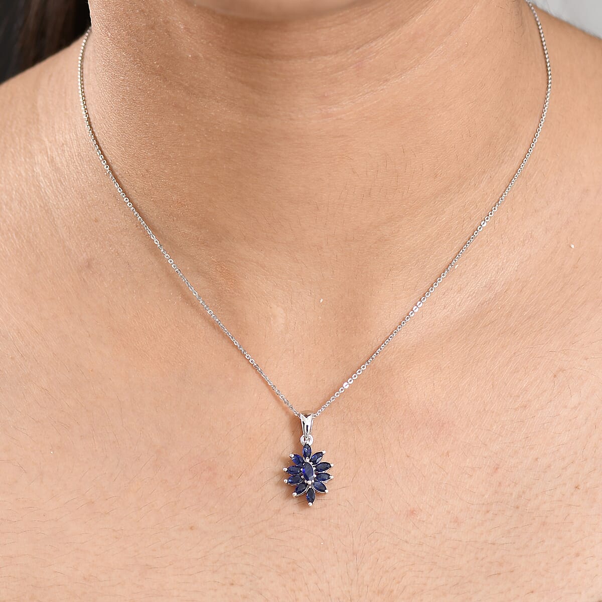 D'Joy Masoala Sapphire (D) 1.45 ctw Pendant Necklace in Rhodium Over Sterling Silver 20 Inches image number 2
