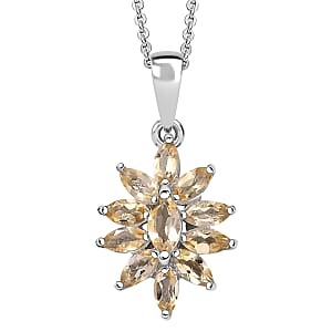D'Joy Brazilian Citrine 0.90 ctw Pendant Necklace in Rhodium Over Sterling Silver 20 Inches