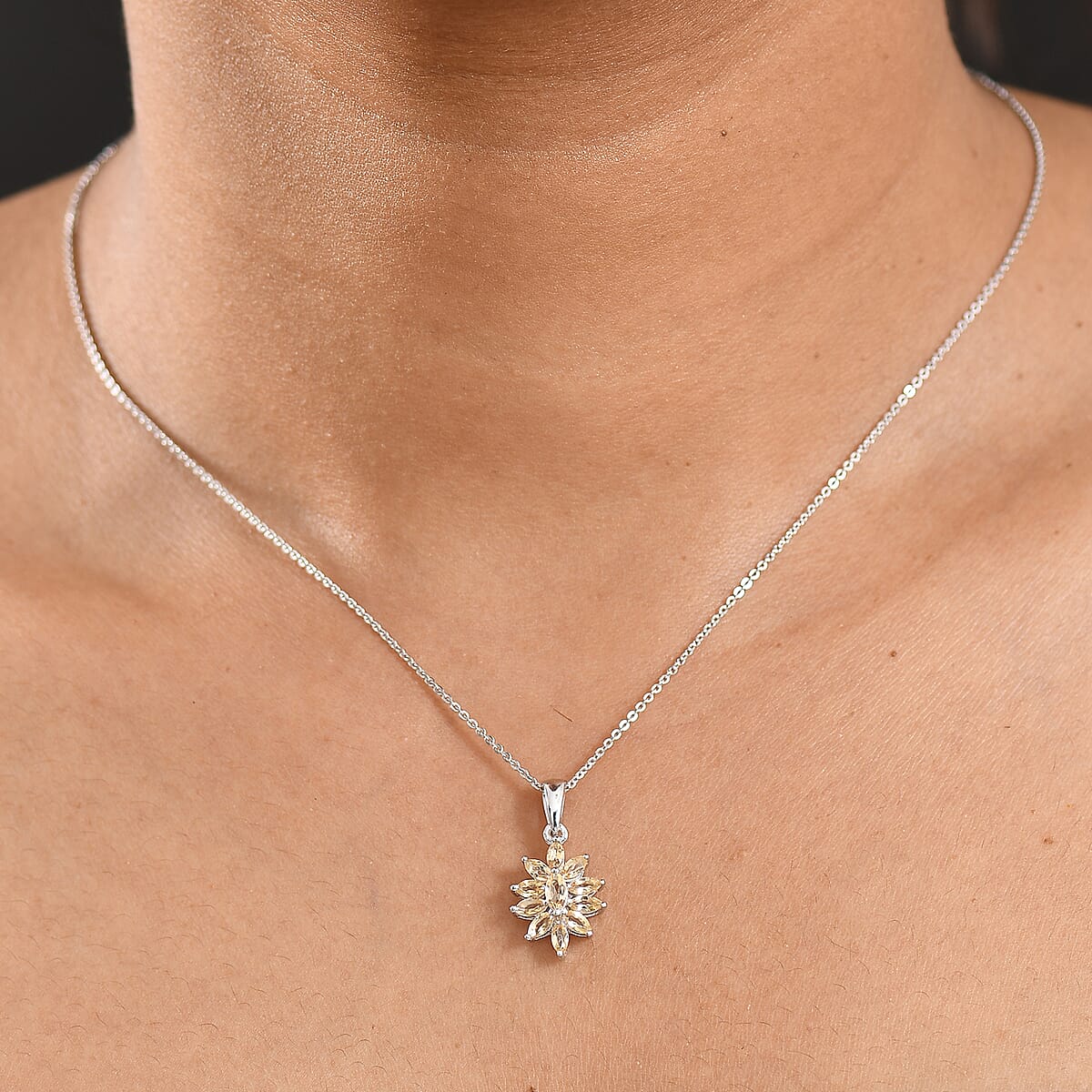 D'Joy Brazilian Citrine 0.90 ctw Pendant Necklace in Rhodium Over Sterling Silver 20 Inches image number 2