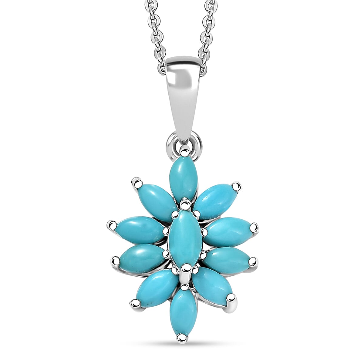 D'Joy Premium Sleeping Beauty Turquoise 1.00 ctw Pendant Necklace in Rhodium Over Sterling Silver 20 Inches  image number 0