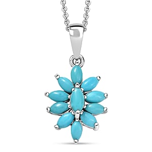 D'Joy Premium Sleeping Beauty Turquoise 1.00 ctw Pendant Necklace in Rhodium Over Sterling Silver 20 Inches 