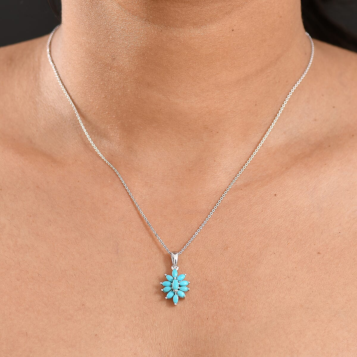 D'Joy Premium Sleeping Beauty Turquoise 1.00 ctw Pendant Necklace in Rhodium Over Sterling Silver 20 Inches  image number 2