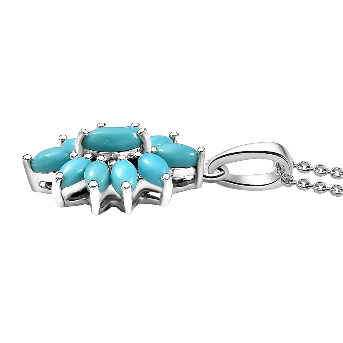 D'Joy Premium Sleeping Beauty Turquoise 1.00 ctw Floral Pendant Necklace in Rhodium Over Sterling Silver 20 Inches 
