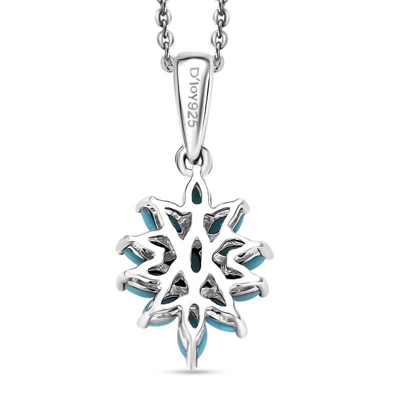 D'Joy Premium Sleeping Beauty Turquoise 1.00 ctw Floral Pendant Necklace in Rhodium Over Sterling Silver 20 Inches 