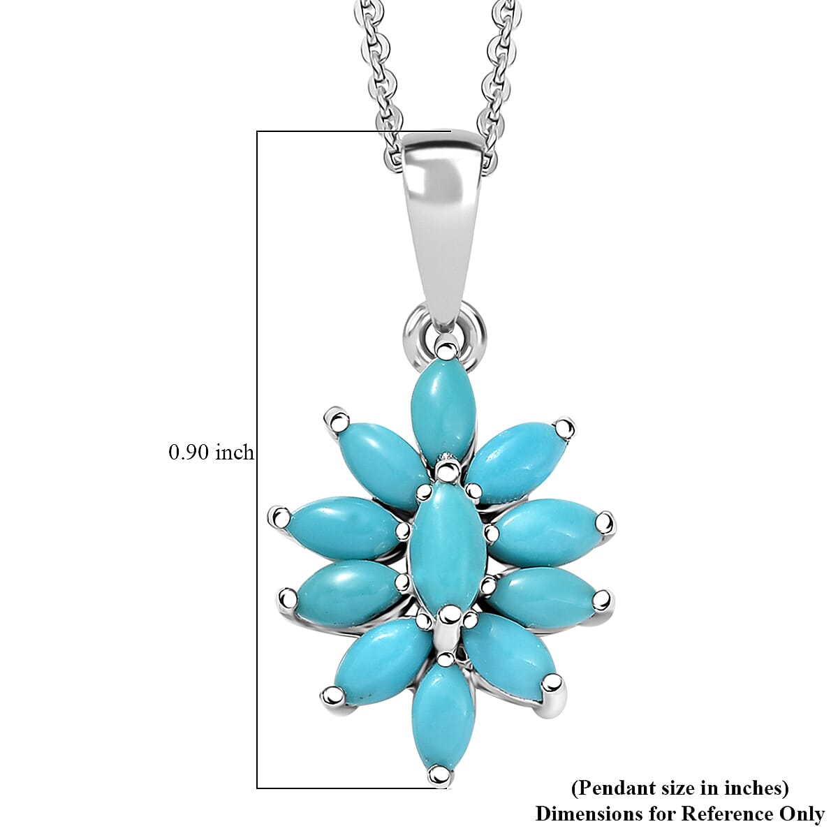 D'Joy Premium Sleeping Beauty Turquoise 1.00 ctw Floral Pendant Necklace in Rhodium Over Sterling Silver 20 Inches 