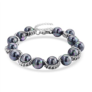Peacock Color Shell Pearl Twilight Waves Bracelet (7.75-9.75In) and Stud Earrings in Stainless Steel