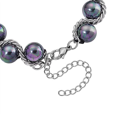 Peacock Color Shell Pearl Twilight Waves Bracelet (7.75-9.75In) and Stud Earrings in Stainless Steel