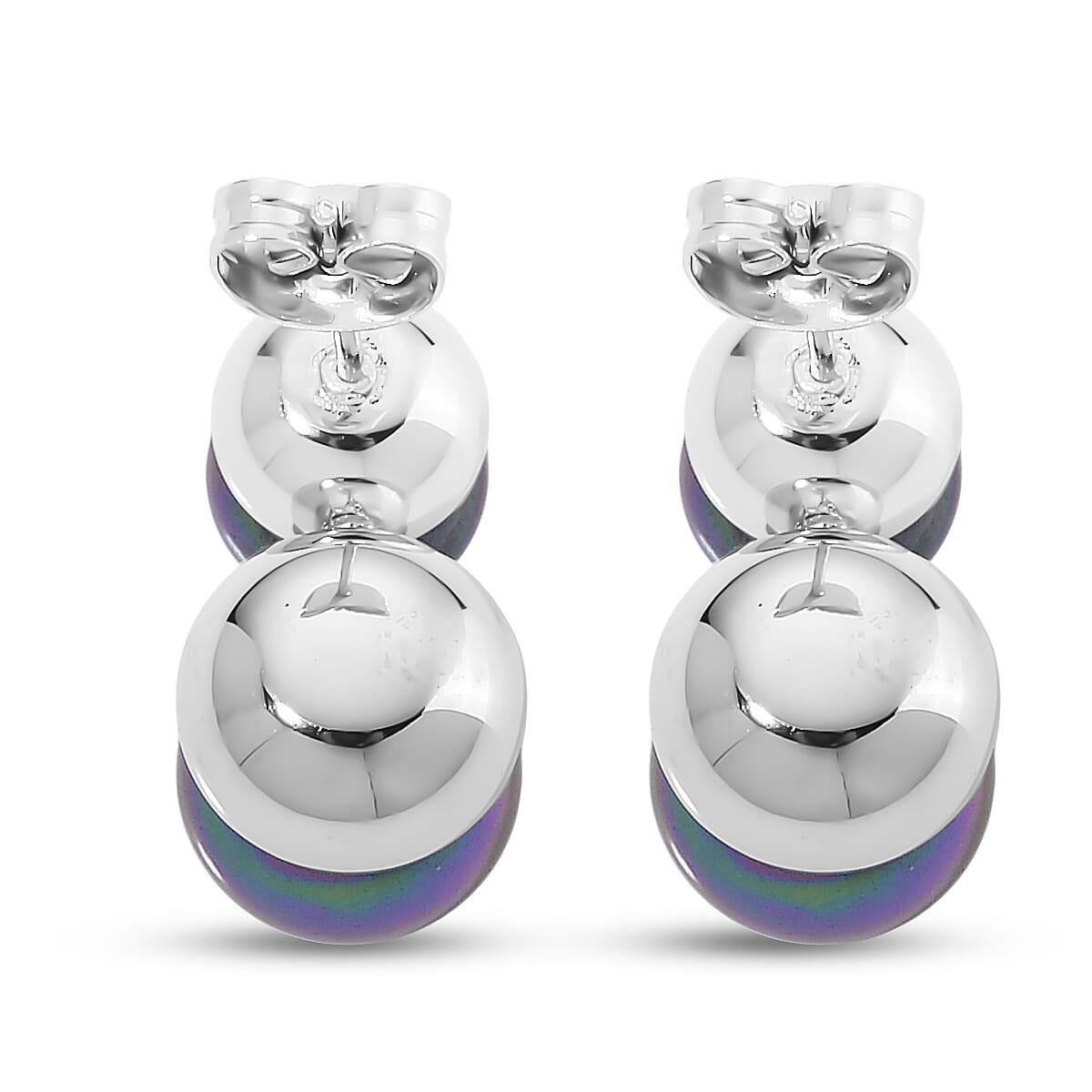 Peacock Color Shell Pearl Twilight Waves Bracelet (7.75-9.75In) and Stud Earrings in Stainless Steel image number 8