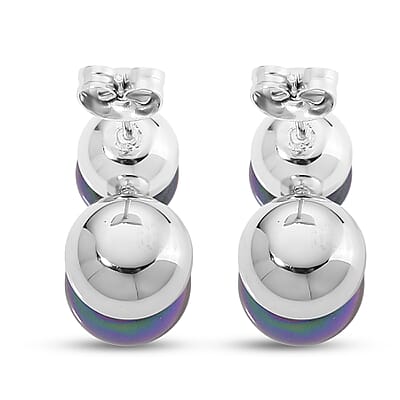 Peacock Color Shell Pearl Twilight Waves Bracelet (7.75-9.75In) and Stud Earrings in Stainless Steel