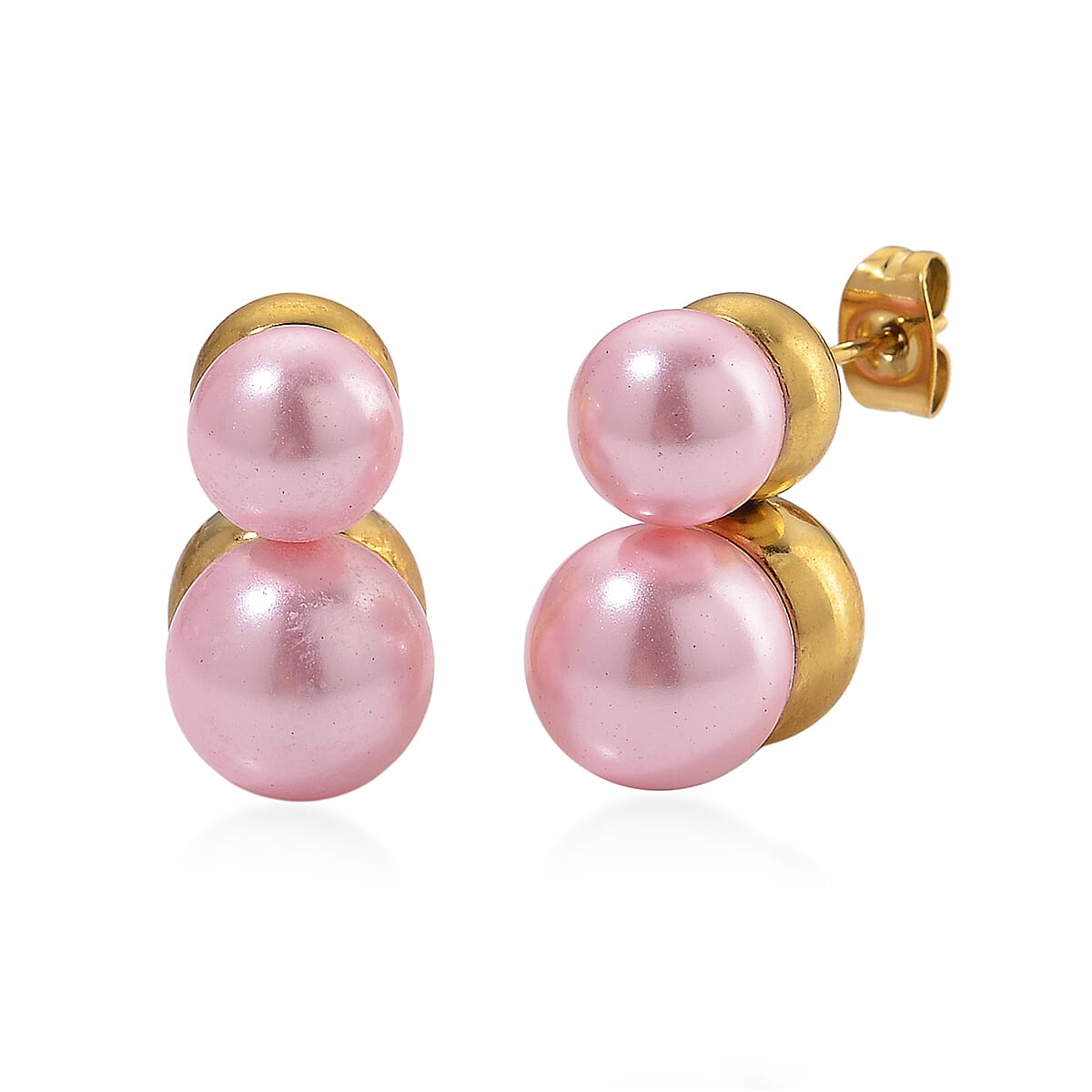 Pink Shell Pearl Twilight Waves Bracelet (7.75-9.75In) and Stud Earrings in ION Plated YG Stainless Steel image number 6
