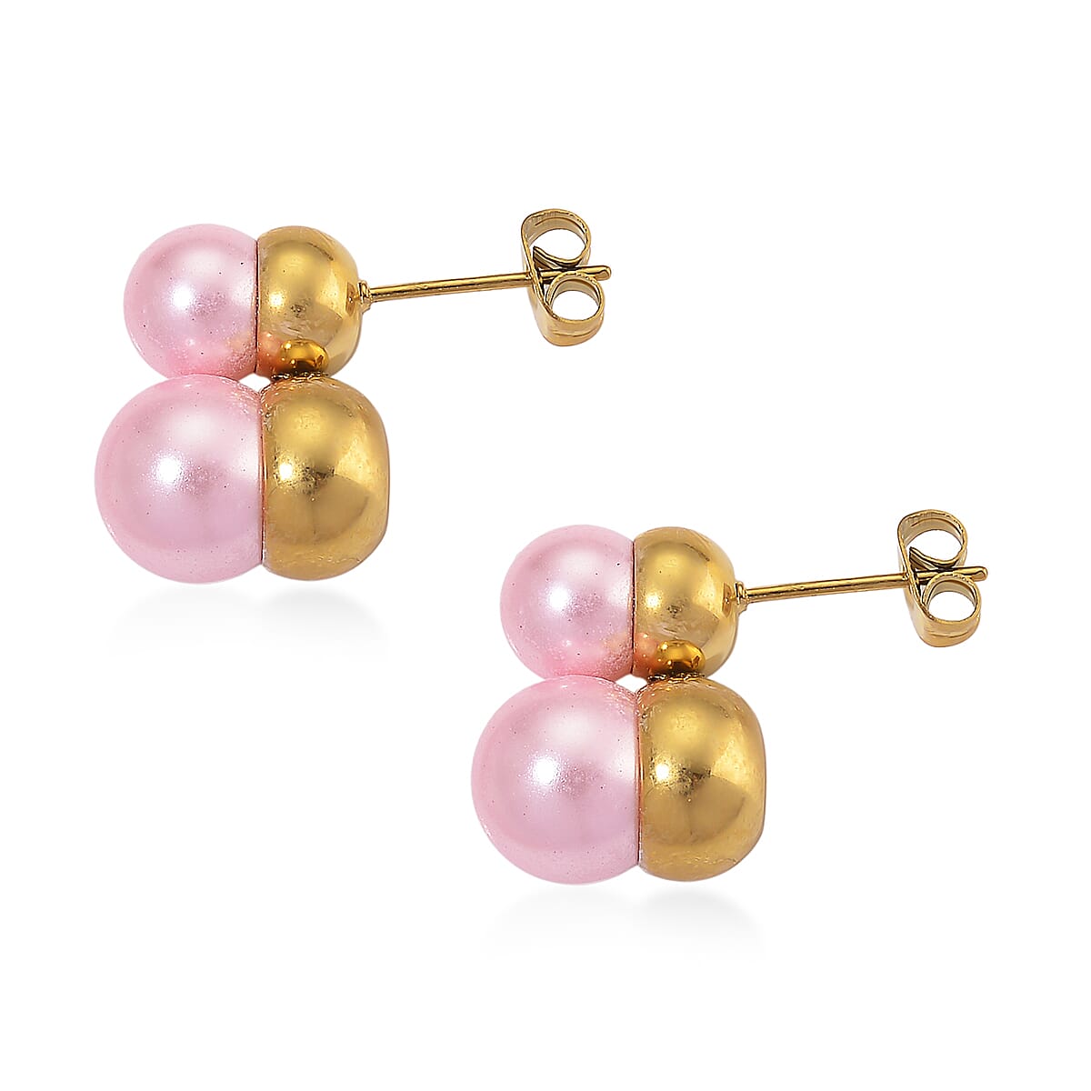 Pink Shell Pearl Twilight Waves Bracelet (7.75-9.75In) and Stud Earrings in ION Plated YG Stainless Steel image number 7