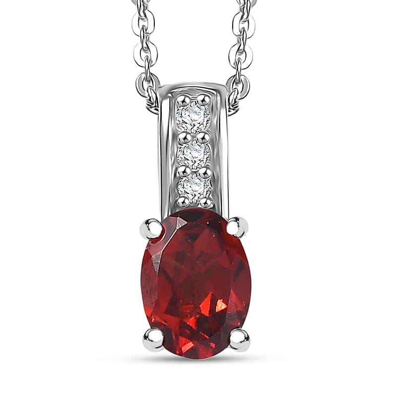 D'Joy Mozambique Garnet and White Zircon 1.10 ctw Pendant Necklace in Rhodium Over Sterling Silver 20 Inches