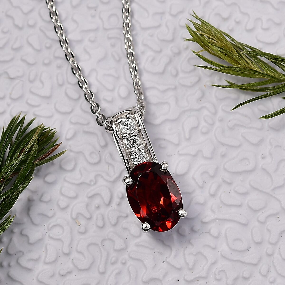 D'Joy Mozambique Garnet and White Zircon 1.10 ctw Pendant Necklace in Rhodium Over Sterling Silver 20 Inches image number 1