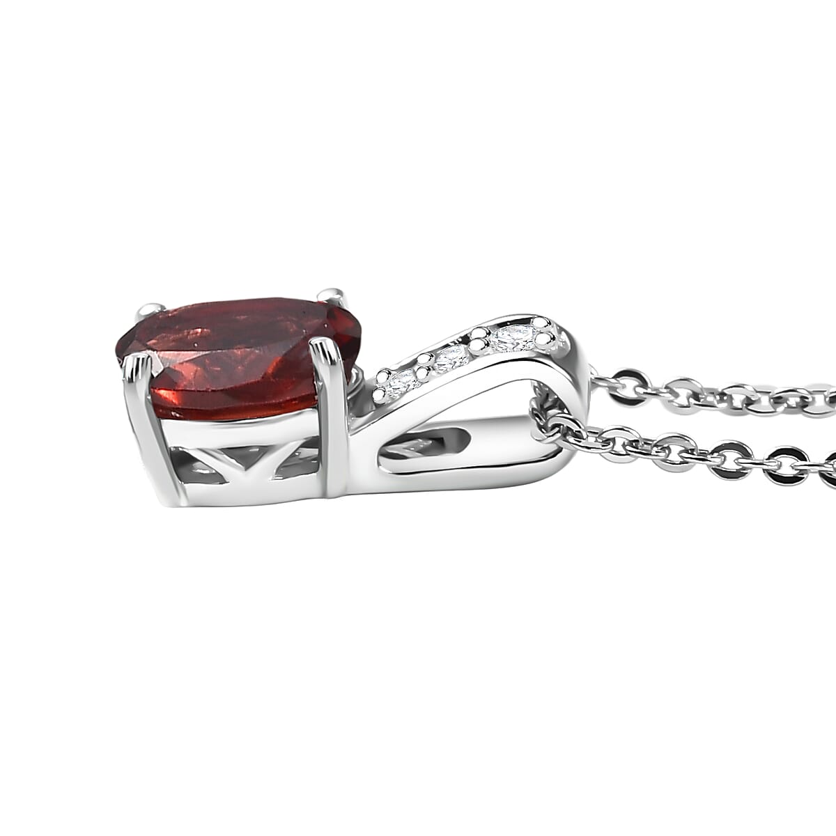 D'Joy Mozambique Garnet and White Zircon 1.10 ctw Pendant Necklace in Rhodium Over Sterling Silver 20 Inches image number 3