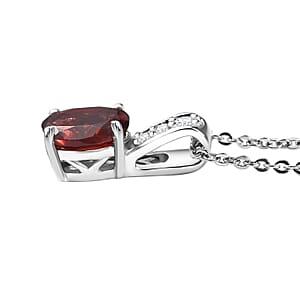 D'Joy Mozambique Garnet and White Zircon 1.10 ctw Pendant Necklace in Rhodium Over Sterling Silver 20 Inches