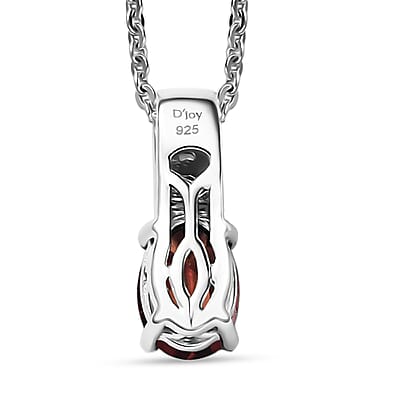 D'Joy Mozambique Garnet and White Zircon 1.10 ctw Pendant Necklace in Rhodium Over Sterling Silver 20 Inches