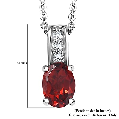 D'Joy Mozambique Garnet and White Zircon 1.10 ctw Pendant Necklace in Rhodium Over Sterling Silver 20 Inches