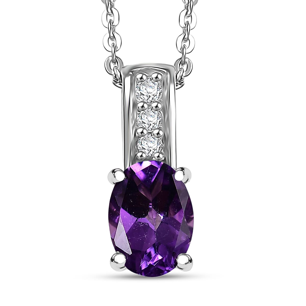 D'Joy African Amethyst and White Zircon 0.80 ctw Pendant Necklace in Rhodium Over Sterling Silver 20 Inches image number 0