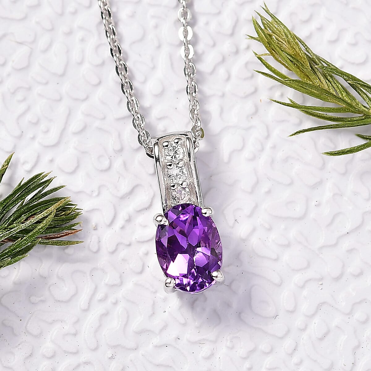D'Joy African Amethyst and White Zircon 0.80 ctw Pendant Necklace in Rhodium Over Sterling Silver 20 Inches image number 1