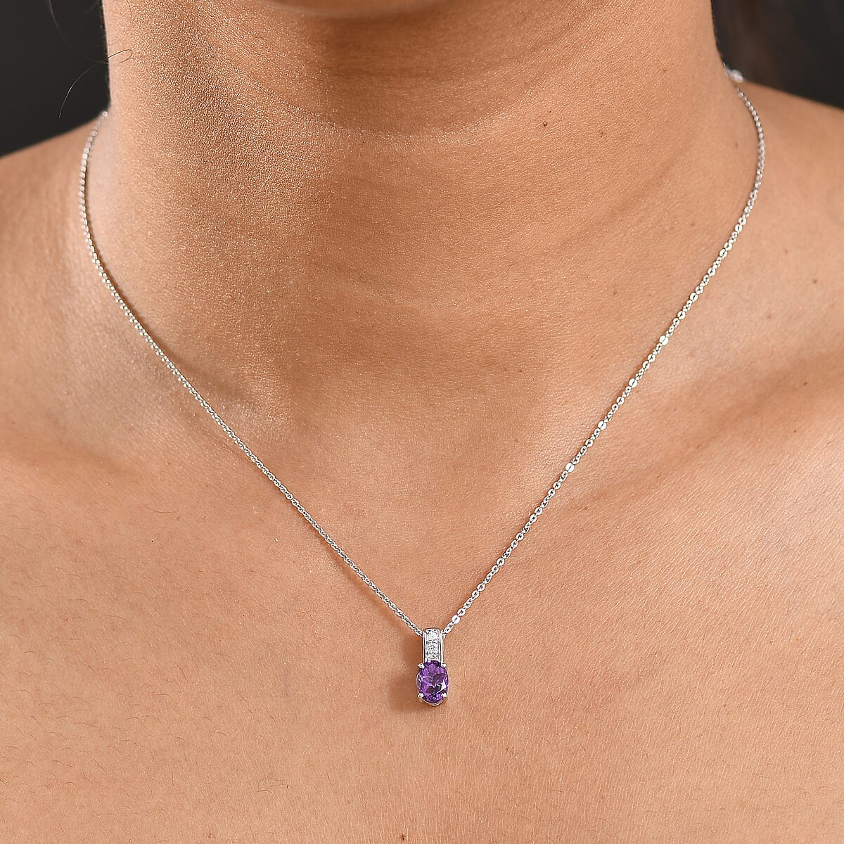 D'Joy African Amethyst and White Zircon 0.80 ctw Pendant Necklace in Rhodium Over Sterling Silver 20 Inches image number 2