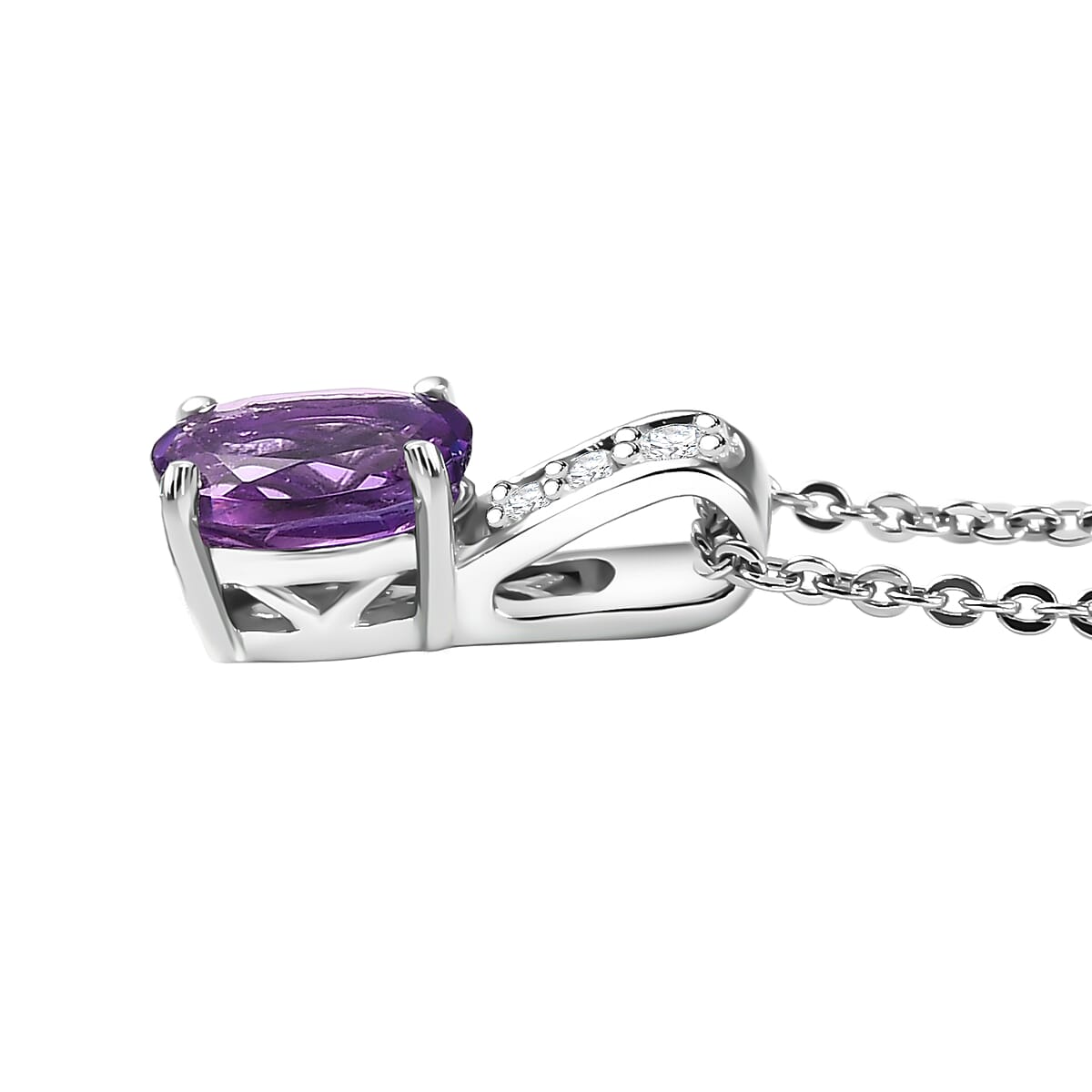 D'Joy African Amethyst and White Zircon 0.80 ctw Pendant Necklace in Rhodium Over Sterling Silver 20 Inches image number 3
