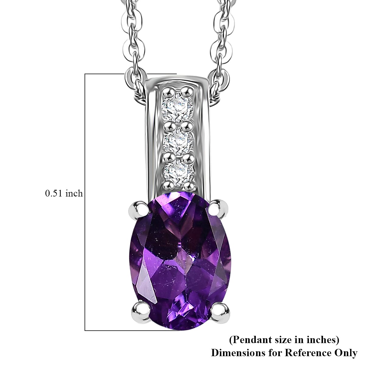 D'Joy African Amethyst and White Zircon 0.80 ctw Pendant Necklace in Rhodium Over Sterling Silver 20 Inches image number 6