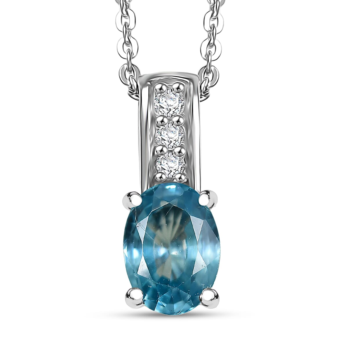 D'Joy Cambodian Blue Zircon and White Zircon 1.10 ctw Pendant Necklace in Rhodium Over Sterling Silver 20 Inches image number 0