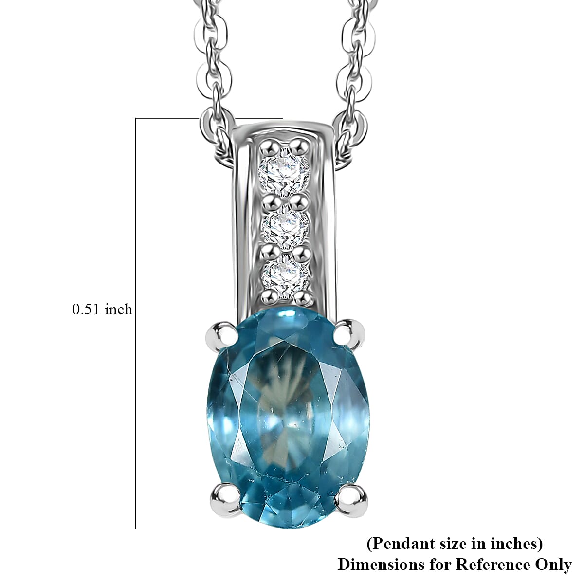 D'Joy Cambodian Blue Zircon and White Zircon 1.10 ctw Pendant Necklace in Rhodium Over Sterling Silver 20 Inches image number 6