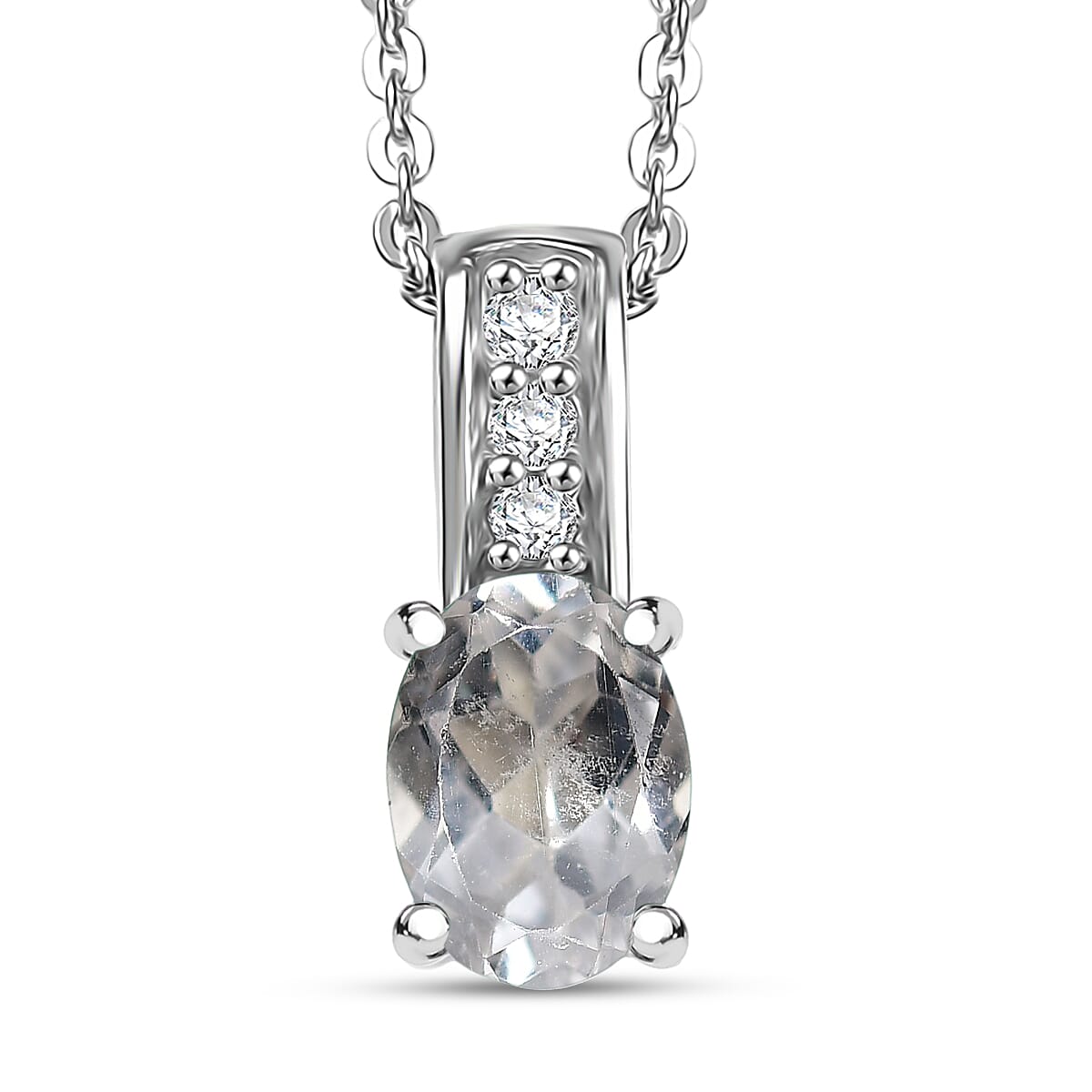D'Joy White Topaz and White Zircon 0.75 ctw Pendant Necklace in Rhodium Over Sterling Silver 20 Inches image number 0