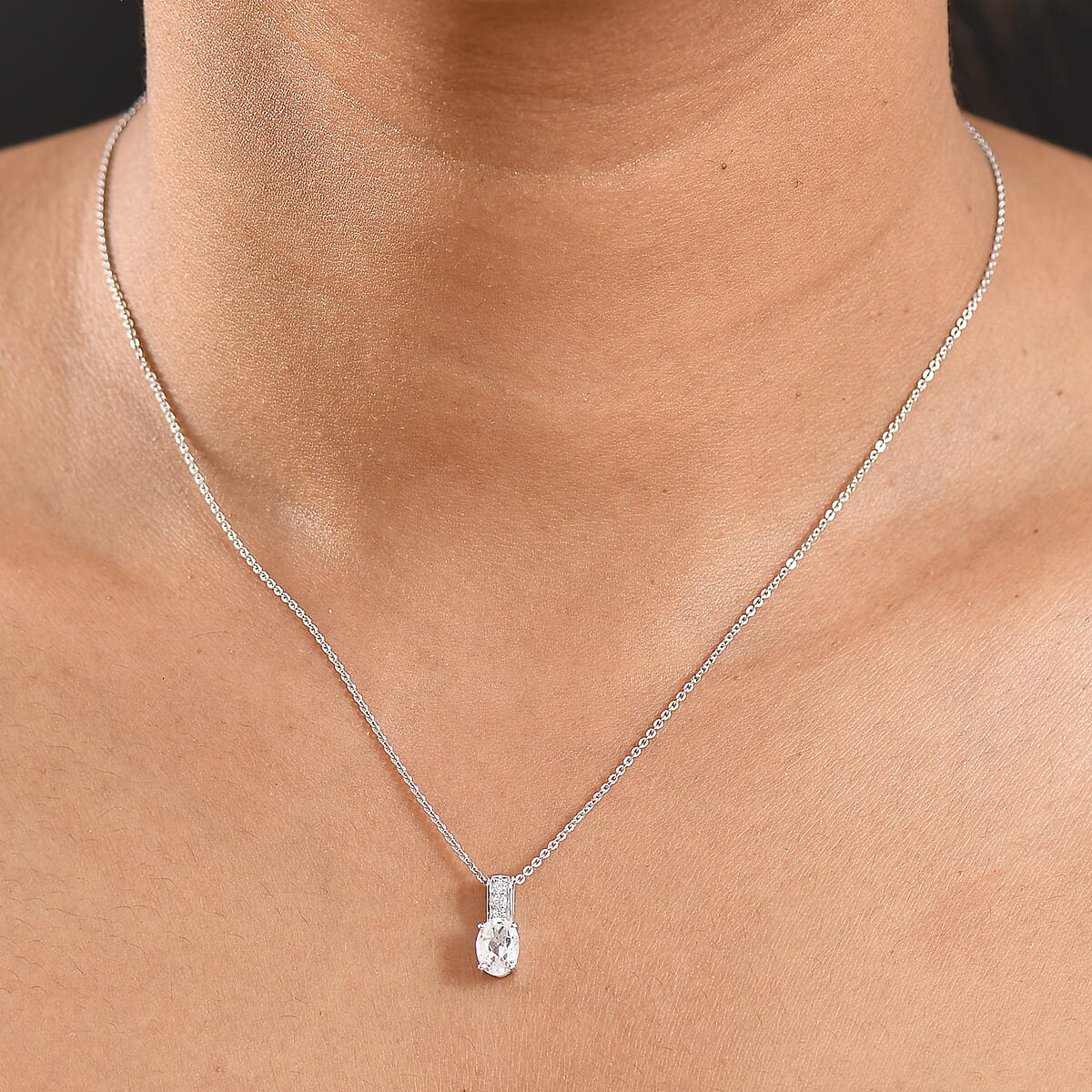 D'Joy White Topaz and White Zircon 0.75 ctw Pendant Necklace in Rhodium Over Sterling Silver 20 Inches image number 2
