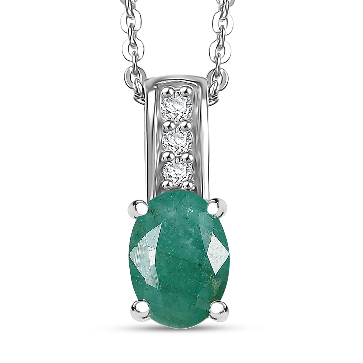 D'Joy Socoto Emerald and White Zircon 0.80 ctw Pendant Necklace in Rhodium Over Sterling Silver 20 Inches image number 0