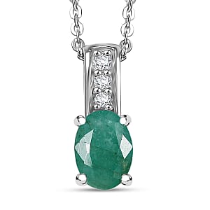 D'Joy Socoto Emerald and White Zircon 0.80 ctw Pendant Necklace in Rhodium Over Sterling Silver 20 Inches