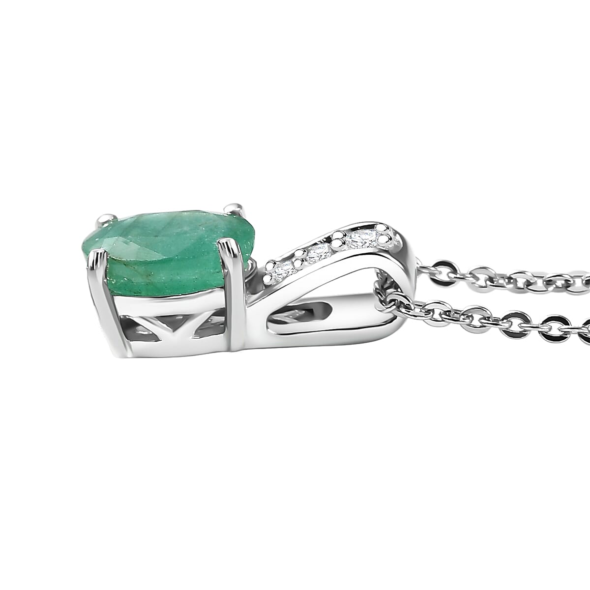 D'Joy Socoto Emerald and White Zircon 0.80 ctw Pendant Necklace in Rhodium Over Sterling Silver 20 Inches image number 3