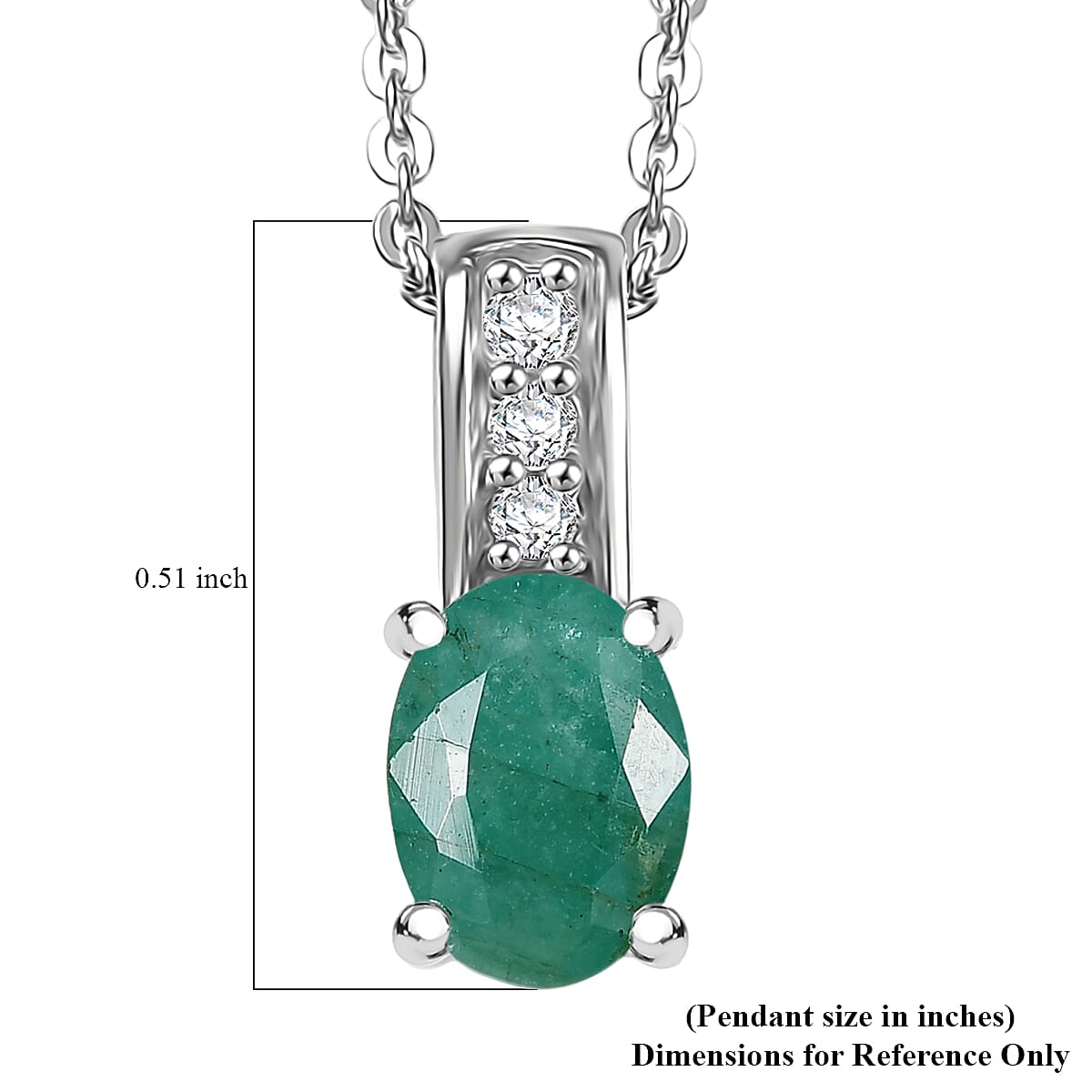 D'Joy Socoto Emerald and White Zircon 0.80 ctw Pendant Necklace in Rhodium Over Sterling Silver 20 Inches image number 6
