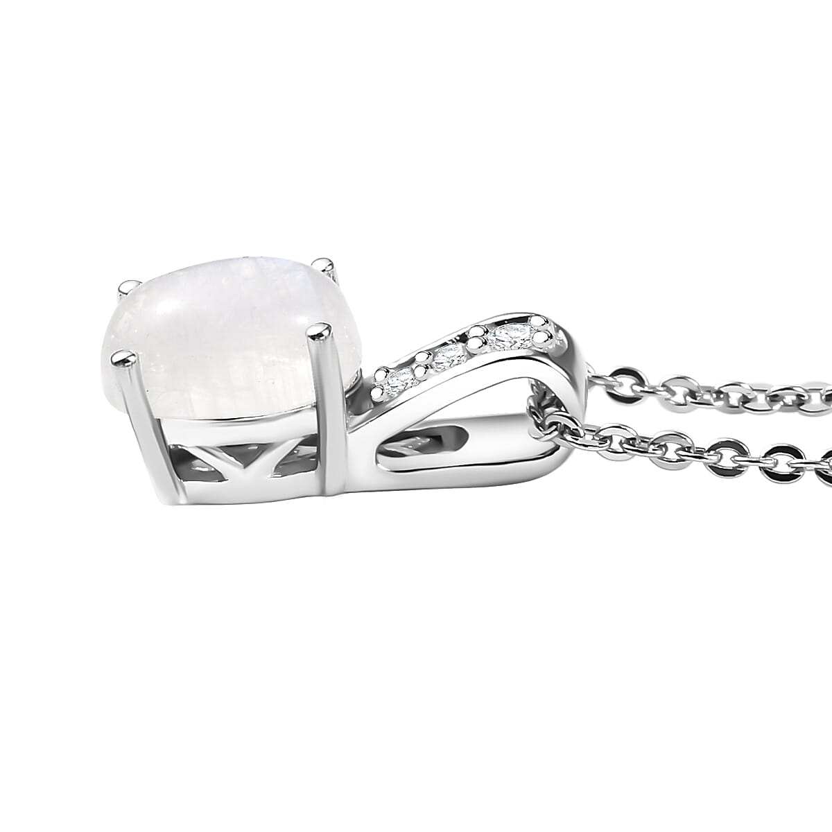 D'Joy Rainbow Moonstone and White Zircon 1.25 ctw Pendant Necklace in Rhodium Over Sterling Silver 20 Inches image number 3