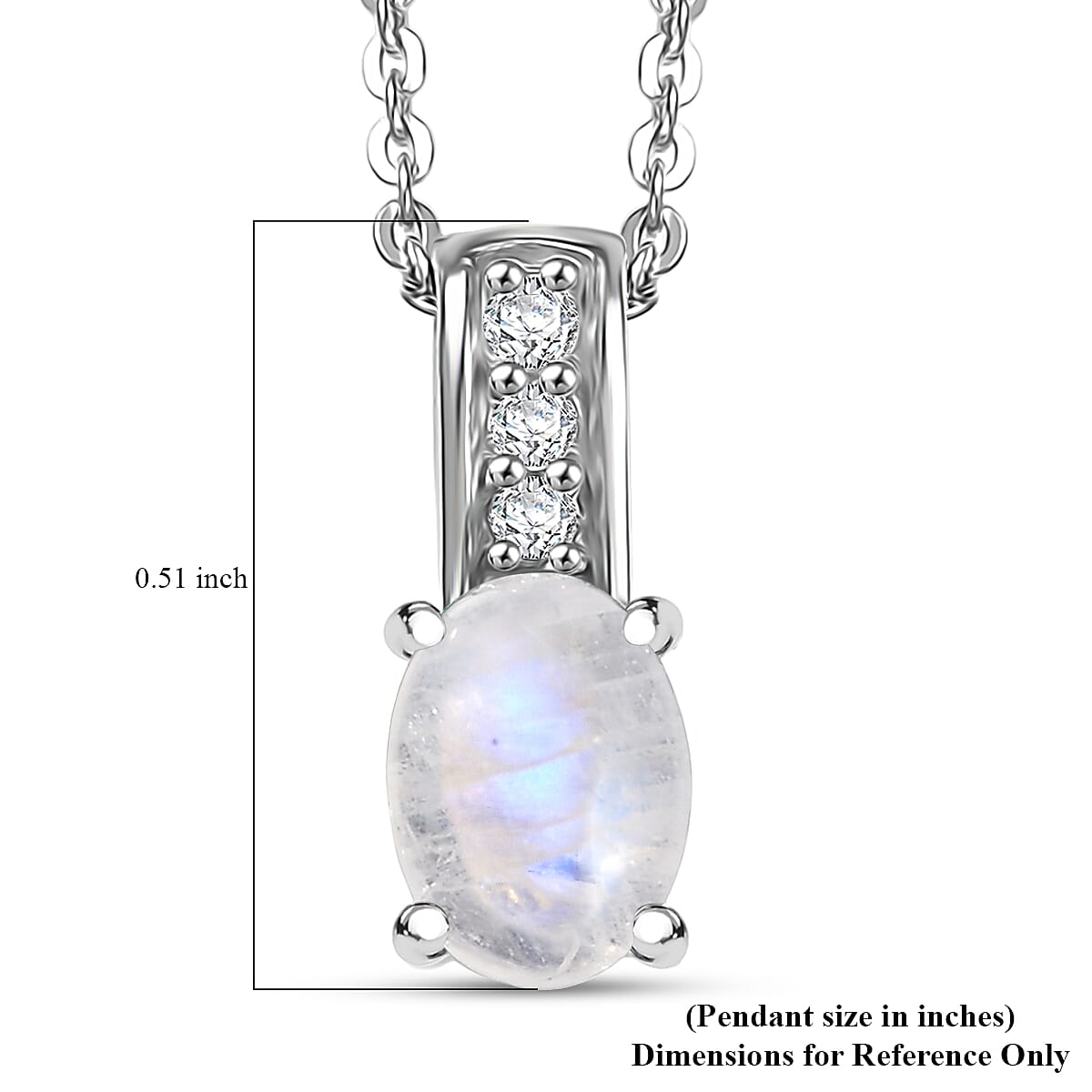 D'Joy Rainbow Moonstone and White Zircon 1.25 ctw Pendant Necklace in Rhodium Over Sterling Silver 20 Inches image number 6