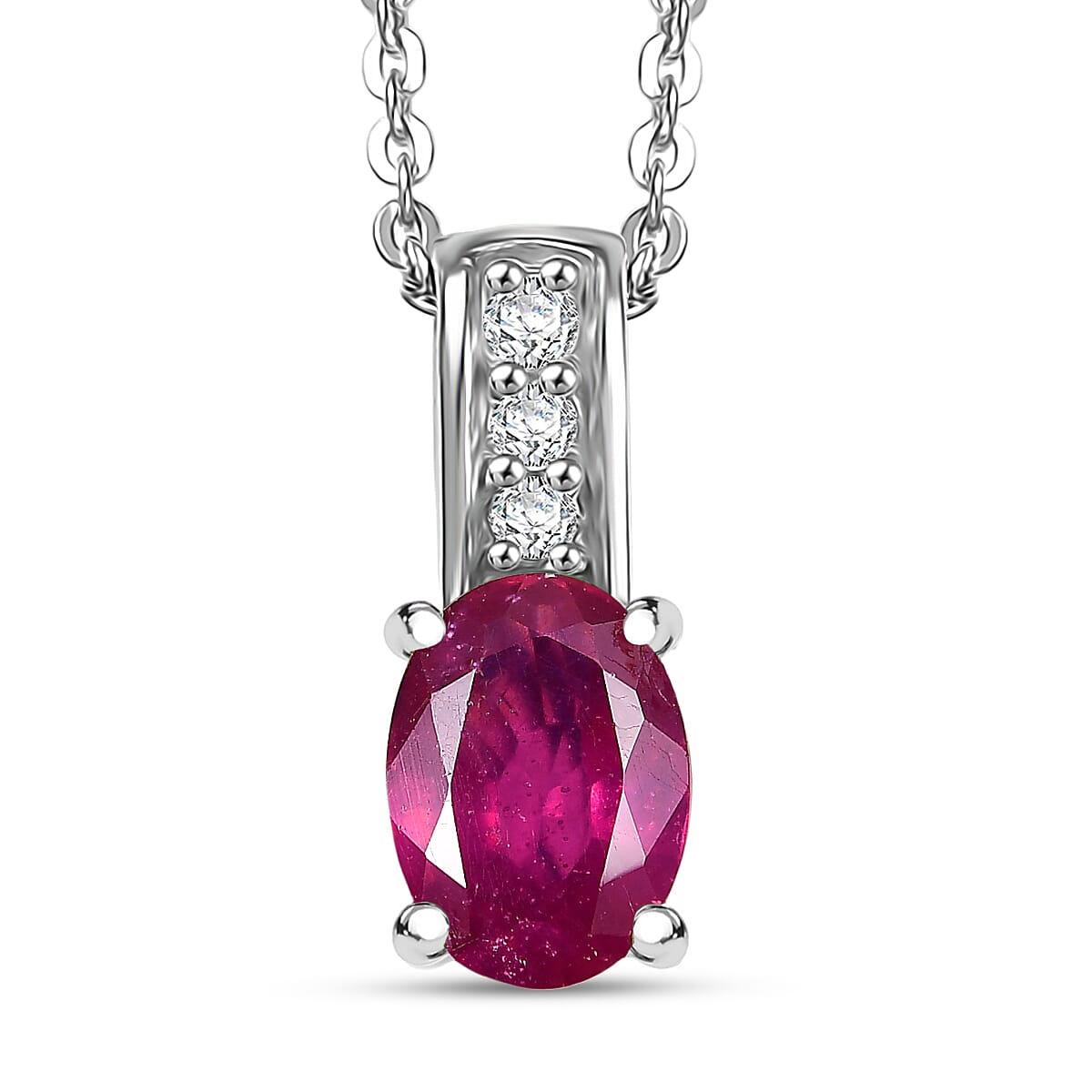 D'Joy Niassa Ruby (FF) and White Zircon 1.25 ctw Pendant Necklace in Rhodium Over Sterling Silver 20 Inches image number 0