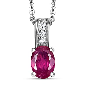 D'Joy Niassa Ruby (FF) and White Zircon 1.25 ctw Pendant Necklace in Rhodium Over Sterling Silver 20 Inches