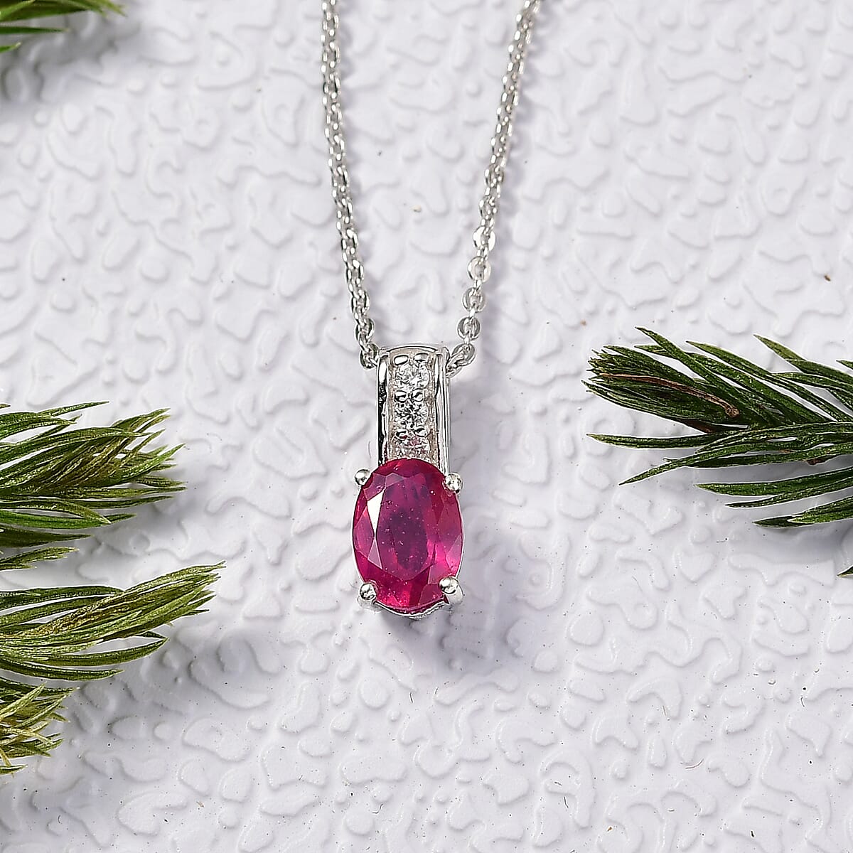D'Joy Niassa Ruby (FF) and White Zircon 1.25 ctw Pendant Necklace in Rhodium Over Sterling Silver 20 Inches image number 1