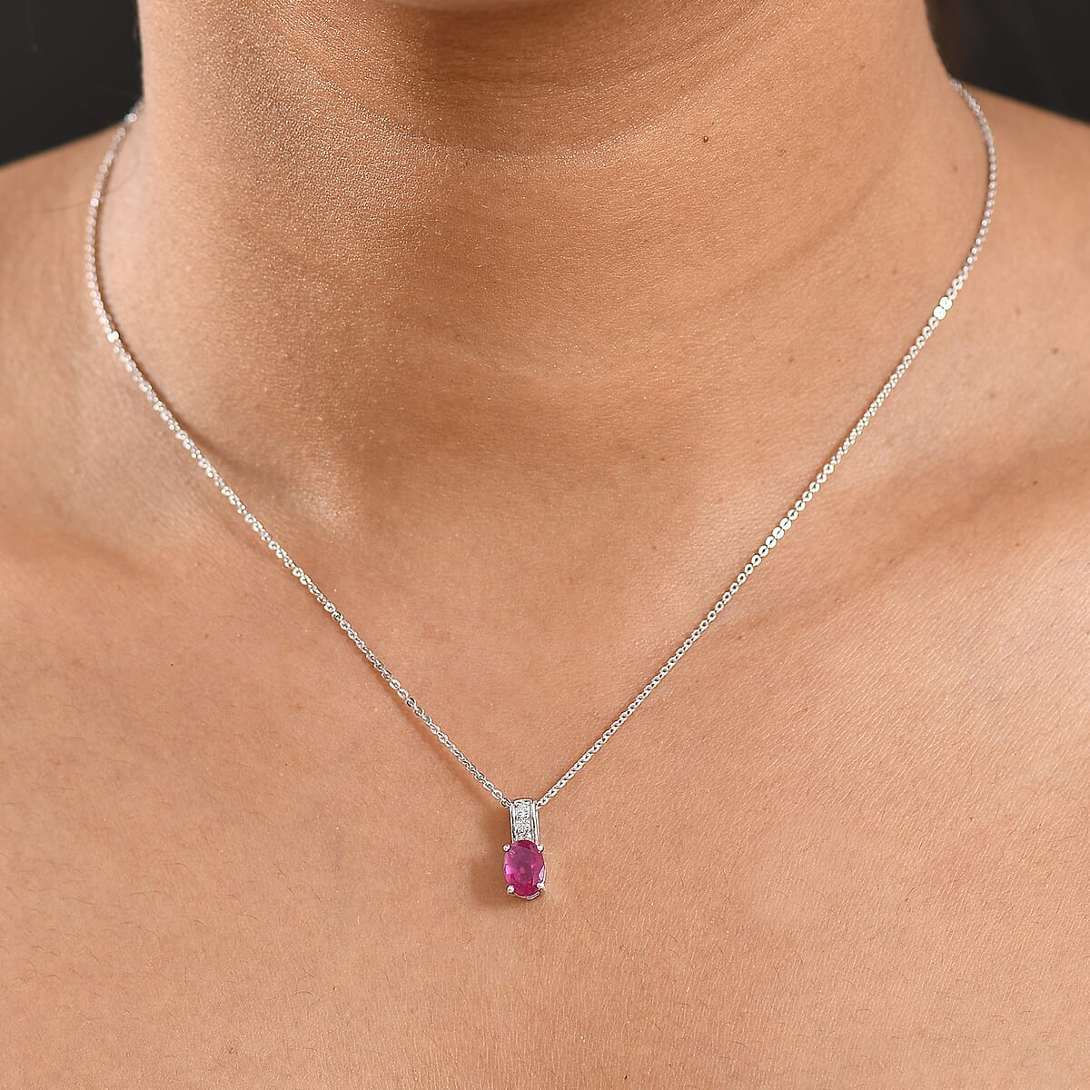 D'Joy Niassa Ruby (FF) and White Zircon 1.25 ctw Pendant Necklace in Rhodium Over Sterling Silver 20 Inches image number 2