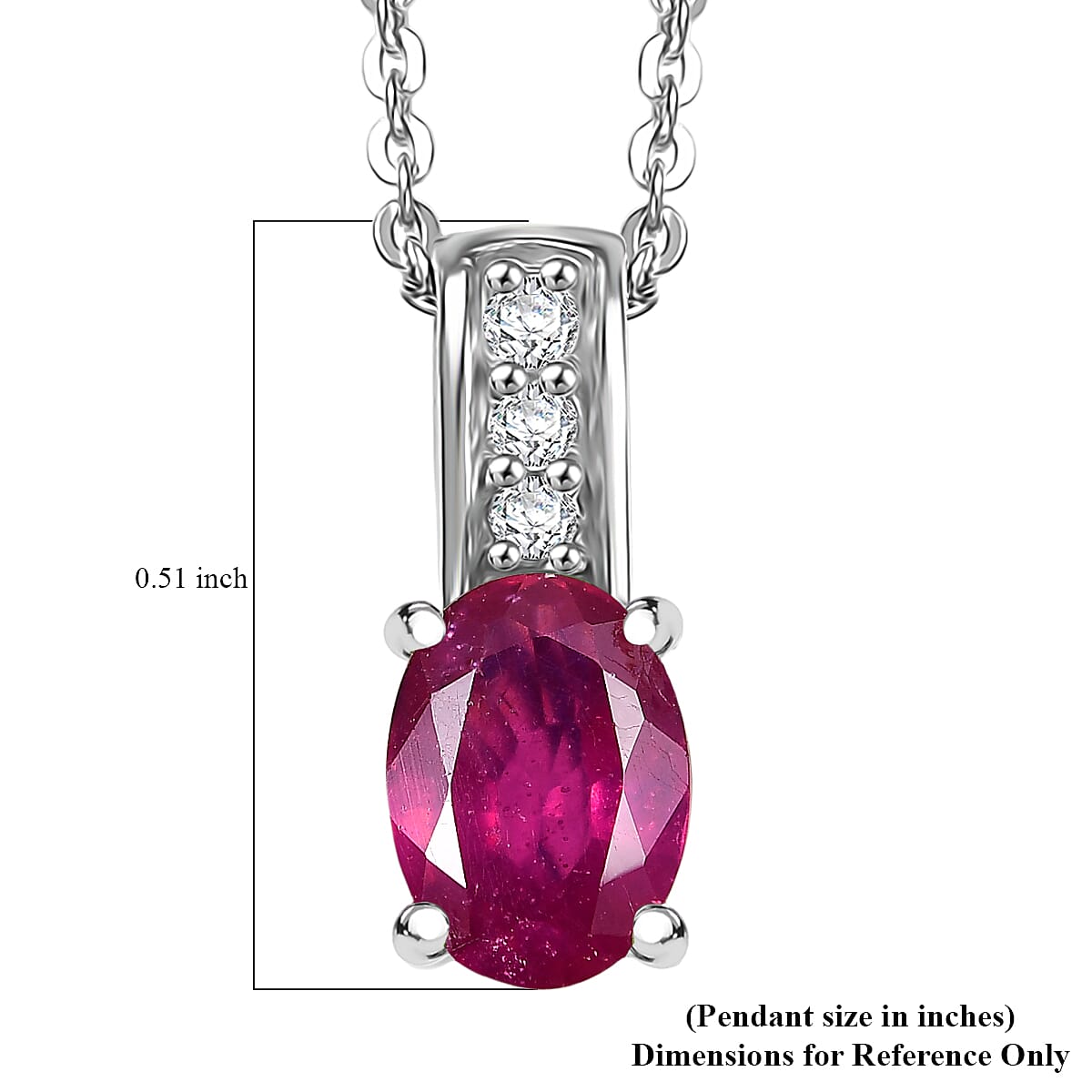 D'Joy Niassa Ruby (FF) and White Zircon 1.25 ctw Pendant Necklace in Rhodium Over Sterling Silver 20 Inches image number 6