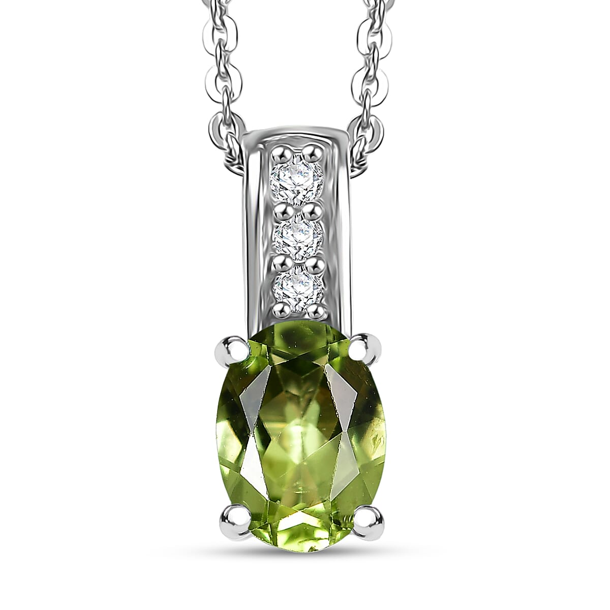 D'Joy Hebei Peridot and White Zircon 0.90 ctw Pendant Necklace in Rhodium Over Sterling Silver 20 Inches image number 0