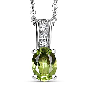 D'Joy Hebei Peridot and White Zircon 0.90 ctw Pendant Necklace in Rhodium Over Sterling Silver 20 Inches