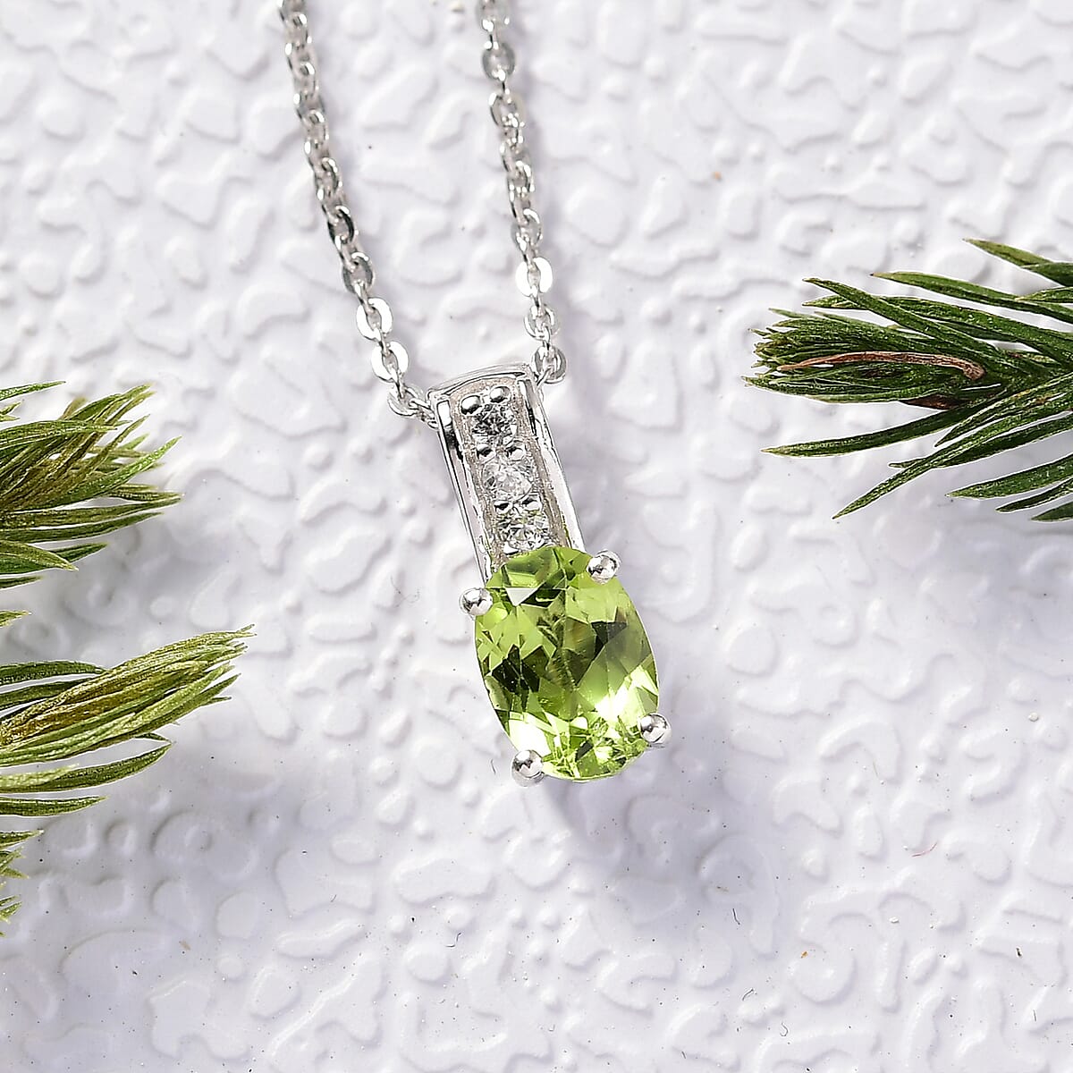 D'Joy Hebei Peridot and White Zircon 0.90 ctw Pendant Necklace in Rhodium Over Sterling Silver 20 Inches image number 1